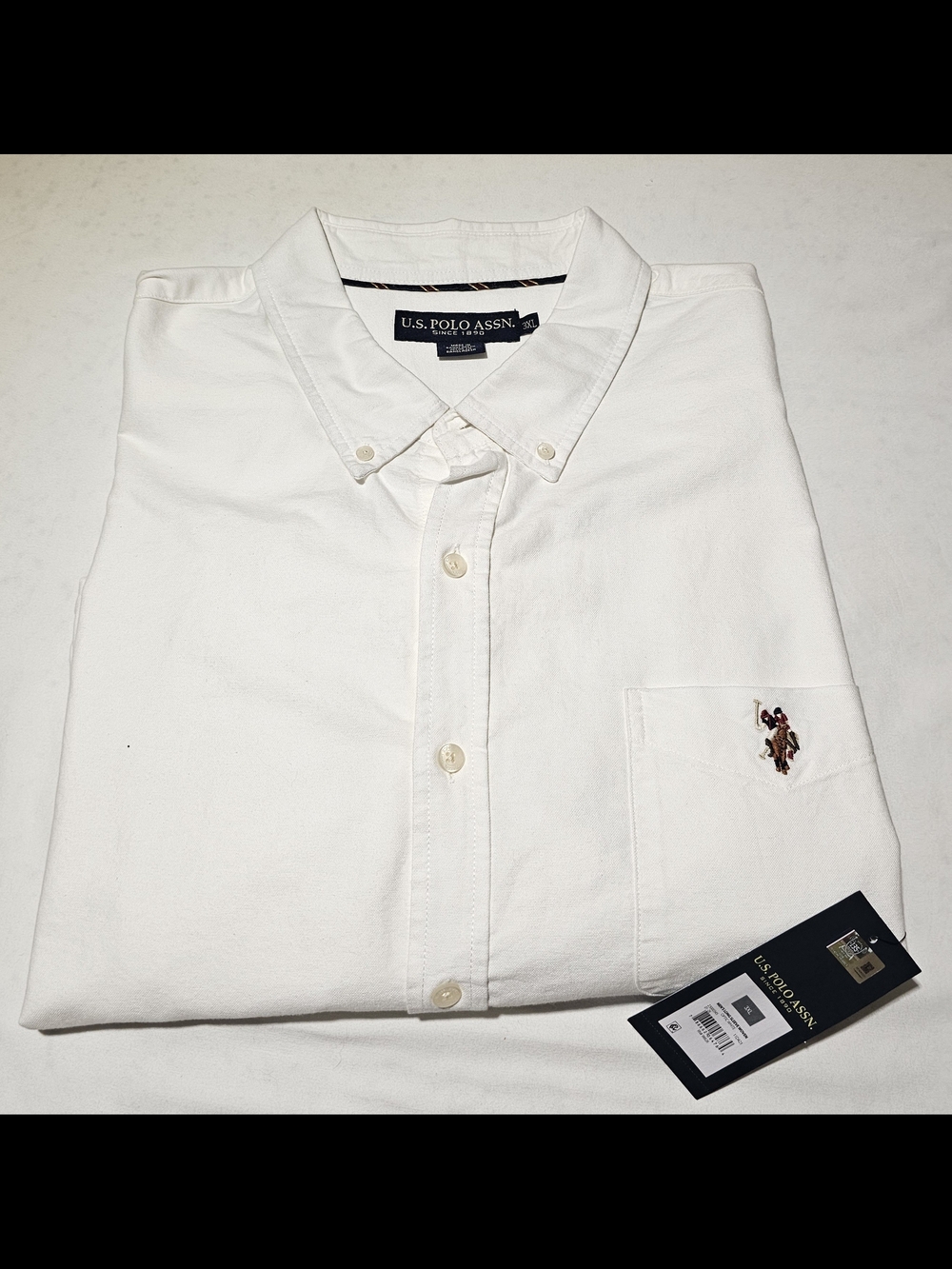 U.S. Polo Assn. Men's White Button-Down Pocket Shirt with Embroidered Logo